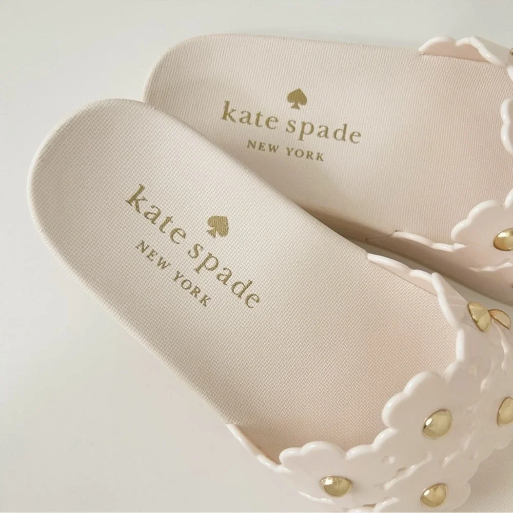 kate spade White Floral Stud Slide Sandals